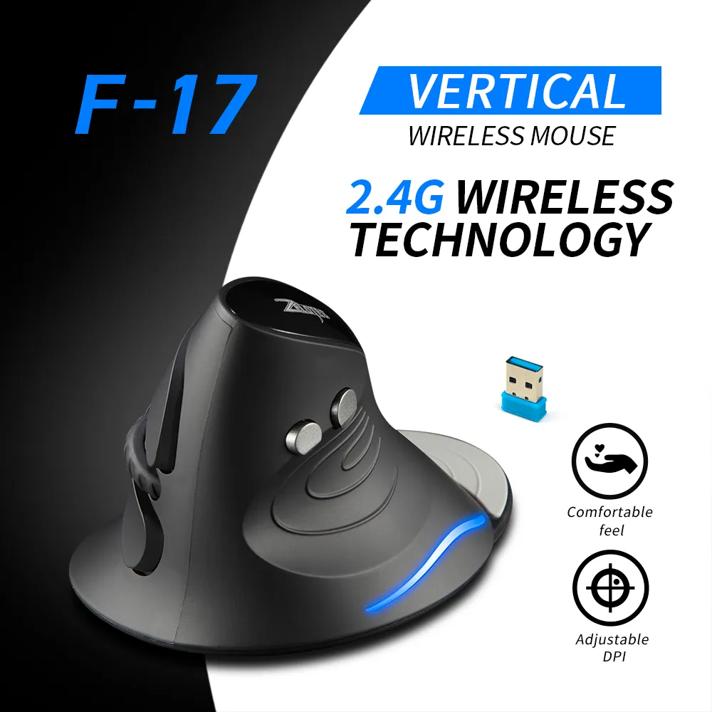 Souris verticale ZELOTES F-17 Souris de jeu sans fil 2,4 GHz 6 touches Souris optique ergonomique avec 3 DPI réglables pour PC portable 230518