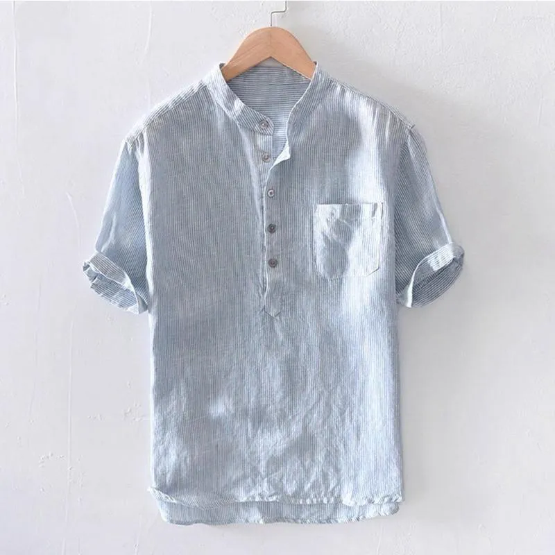 Men's Casual Shirts Cotton Linen Dress Shirt Solid Color Men's Clothing Button-Down Male Clothes Lapel Short Sleeve Ropa Para Hombres