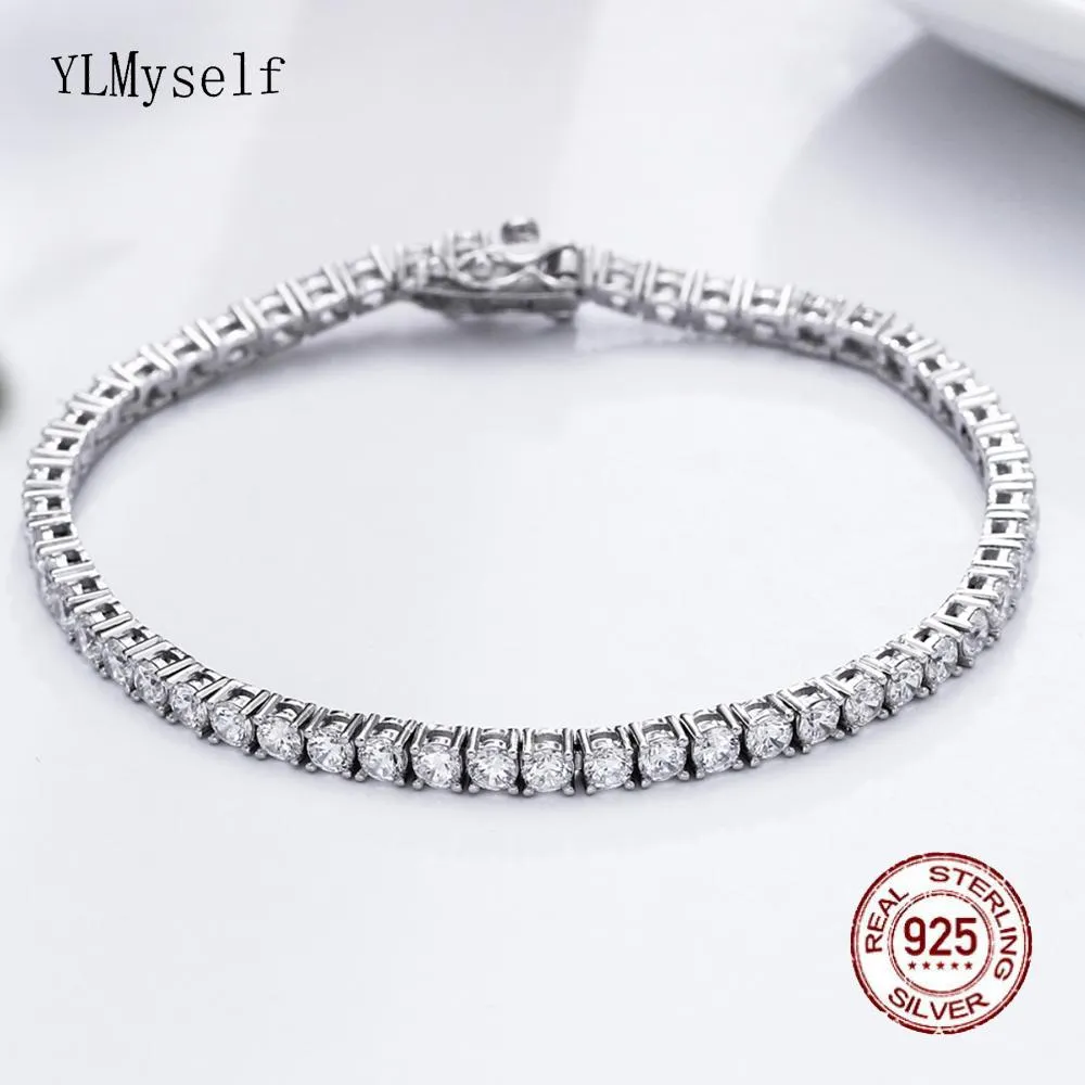 バングルクラシック1521cmテニスブレスレットリアル925シルバージュエリー2mm 3mm 4mm 5a Zironia Eternal Wedding Luxury Sterling Silver Bracelet