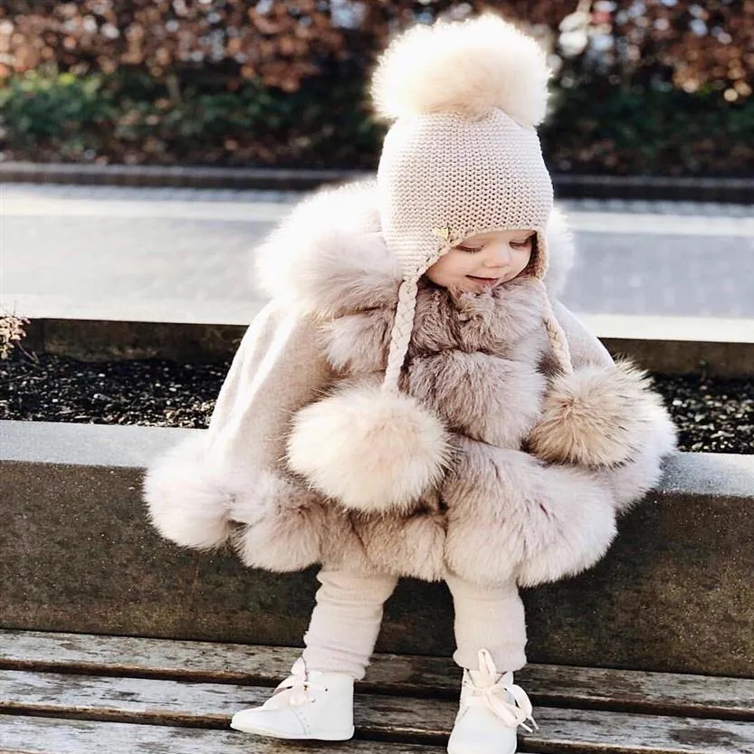 Infantile B b Fille Poncho Manteau De Mode Dhiver Chaud Capuche