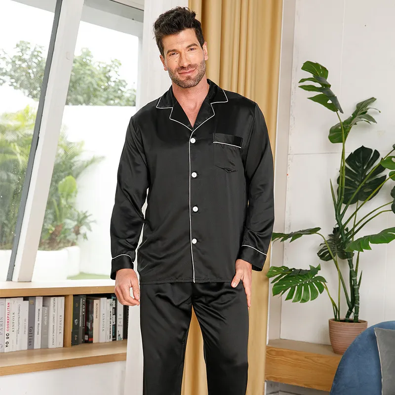 Vêtements de nuit pour hommes Jxgarb S-XL Hommes Automne Pyjama Pour Homme Soie Glacée Hommes Pyjamas Avec Pantalon Long Satin Vêtements De Nuit Pijamas Pyjama Mujer Pyjama 230518