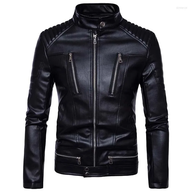 Hommes Fourrure Hommes Vestes En Cuir Mode Bomber Manteau Vintage Multi-Zipper Pardessus Moto Motards Punk Mâle Tops Automne Colthing Jaquetas