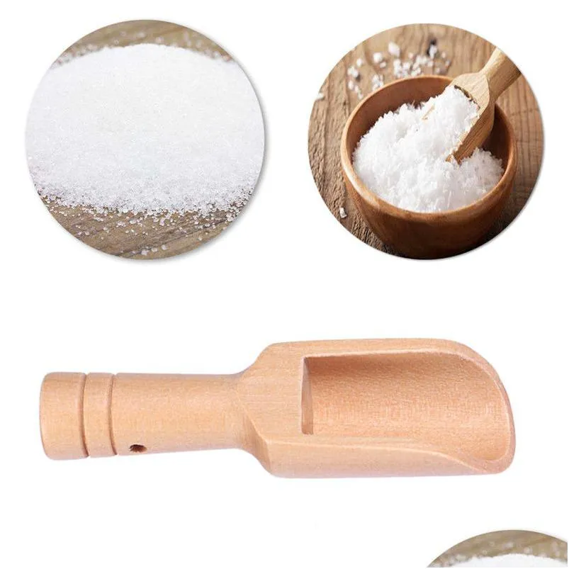 Colheres Mini colher de madeira Bath Salt Especiarias leite doce de farinha em pó Detergente Spoon 7.7x2.2cm Drop Drop Home Garden Kitch Kitch Dhlun