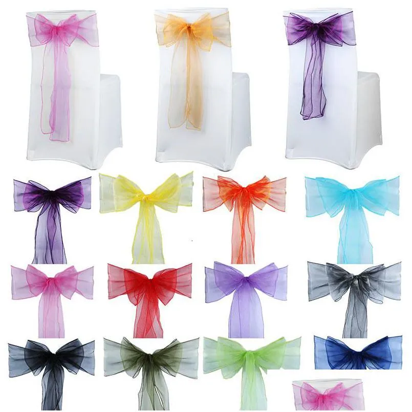 SASHES 100PCS Cadeira Organza Bows Festa de Festa de Natal Decoração de Valentines Decoração de Tecido Droga Droga Droga Home Garden Dh4sp