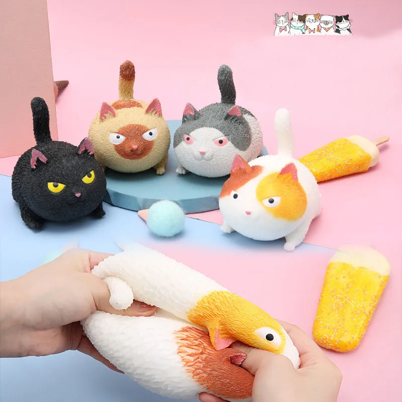 Angry Cat Squishy Pinch Squeeze Bad Mood Relief Toys Gift Cute Soft Fidget Toy