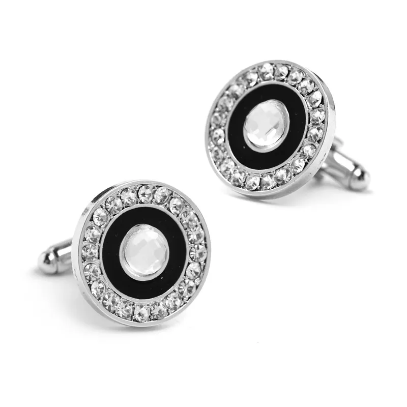 Fashion round crystal rhinestone enamel round cufflinks shirt crystal cufflinks shirt button Wedding Accessories Both Accessor