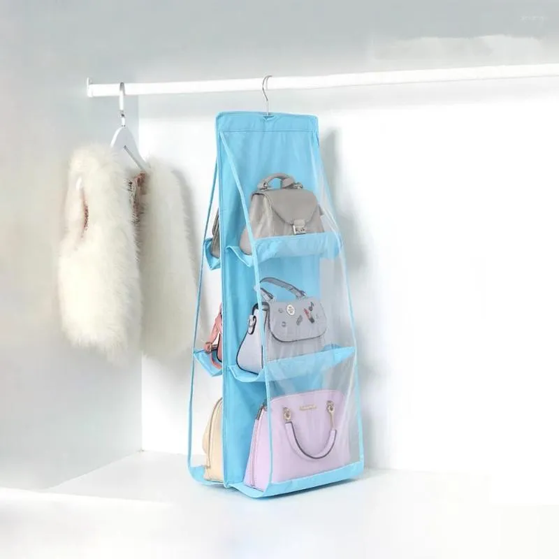 Sacs de rangement 6 poches sac à main organisateur suspendu pour garde-robe placard sac Transparent 3 couches étagère pliante divers