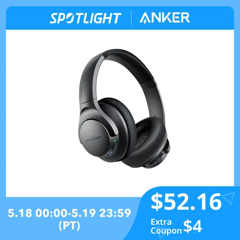 Mobiltelefonörlurar Anker Soundcore Life Q20 hörlurar Brus som avbryter Aktif Hybrid Bluetooth över Ear Nirkabel 230517