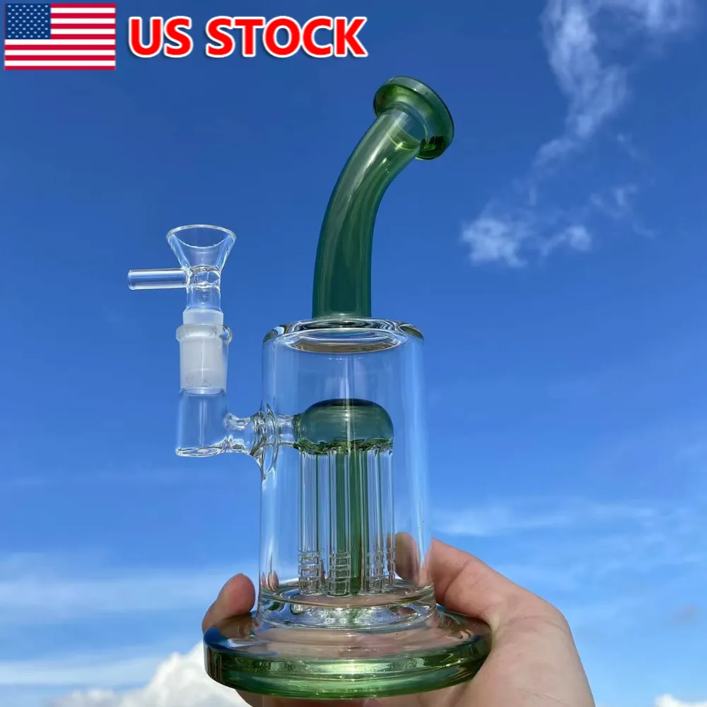 El vidrio verde de 10 pulgadas Bong el burbujeador del tubo que fuma del agua de la cachimba con el cuenco masculino de 14m m