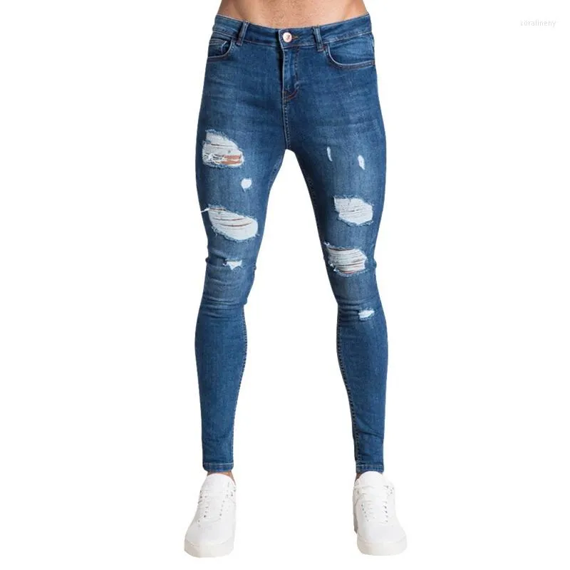 Mäns jeans 2023 herr high street mager hål sommar bombre casual byxor män rippade byxor smala tätt hiphop