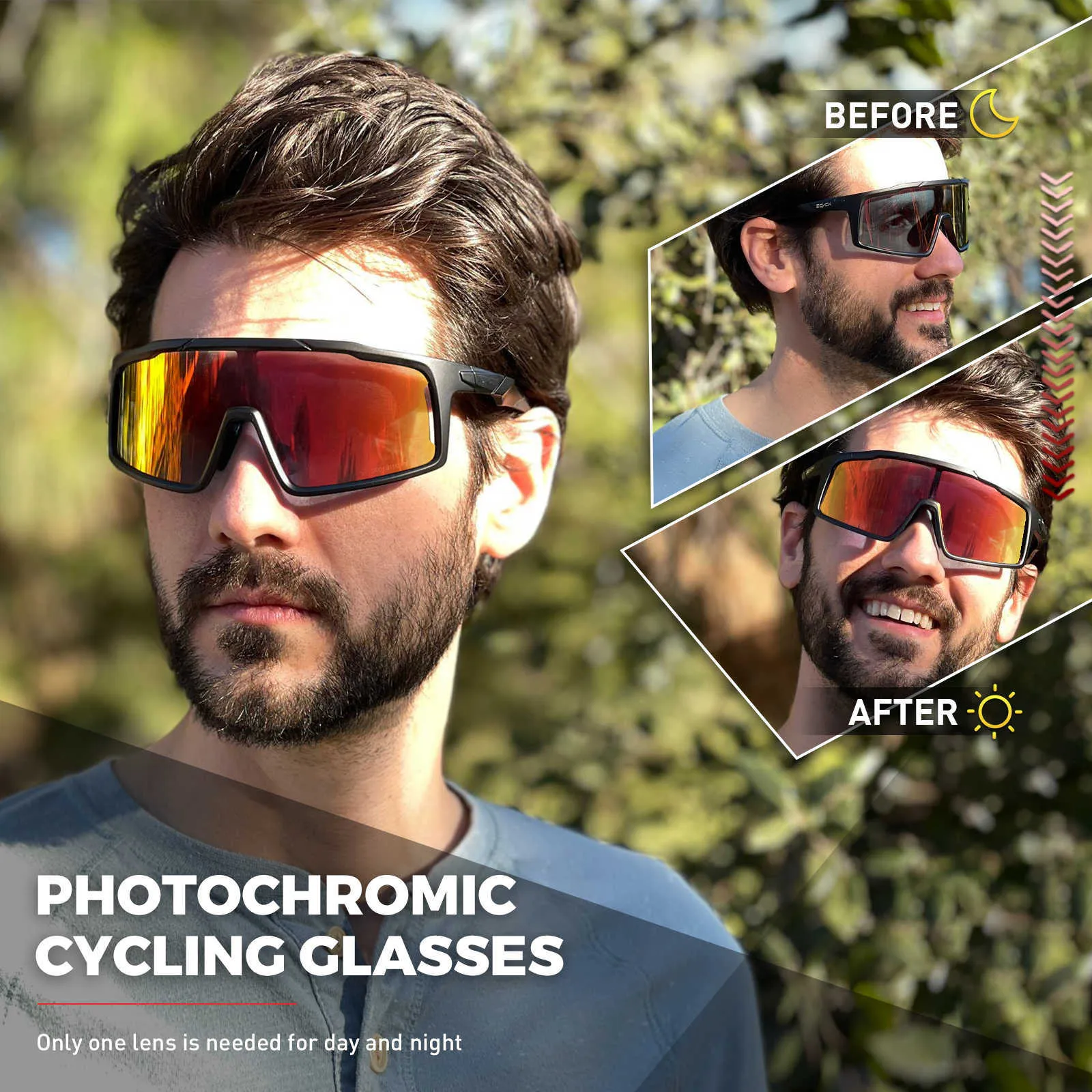 Red Photochromic Sunglasses Cycling Glasses Bicycle Blue Glasses