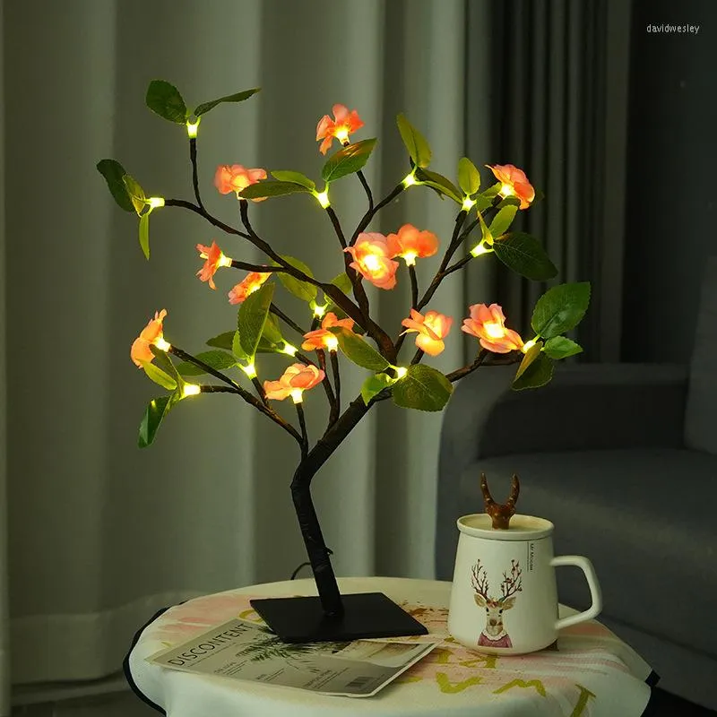 Lampes De Table 24LEDS Fleur De Cerisier Arbre Fleur Lumière Lumières Décoratives Noël Pour Intérieur Ou Chambre Salon Mariage Blanc Chaud