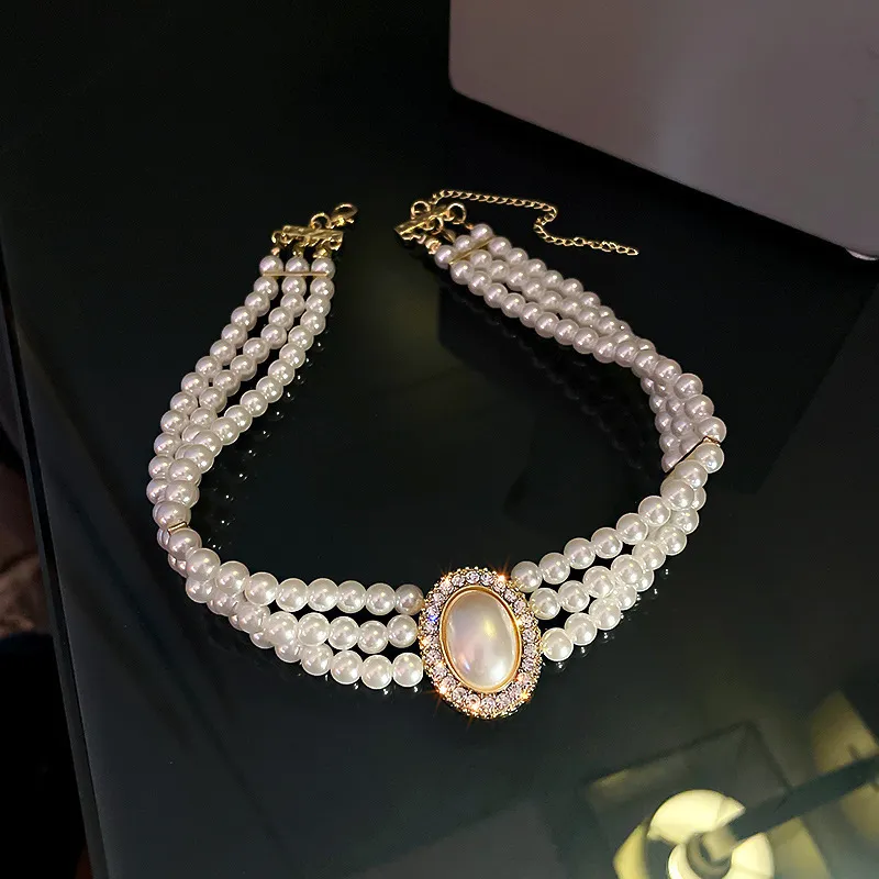 Collane con ciondolo SHANGZHIHUA The Elegant Light Luxury Threelayer Pearl Collar Trend Jewelry Fashion Womans Collana Party Gift 230517