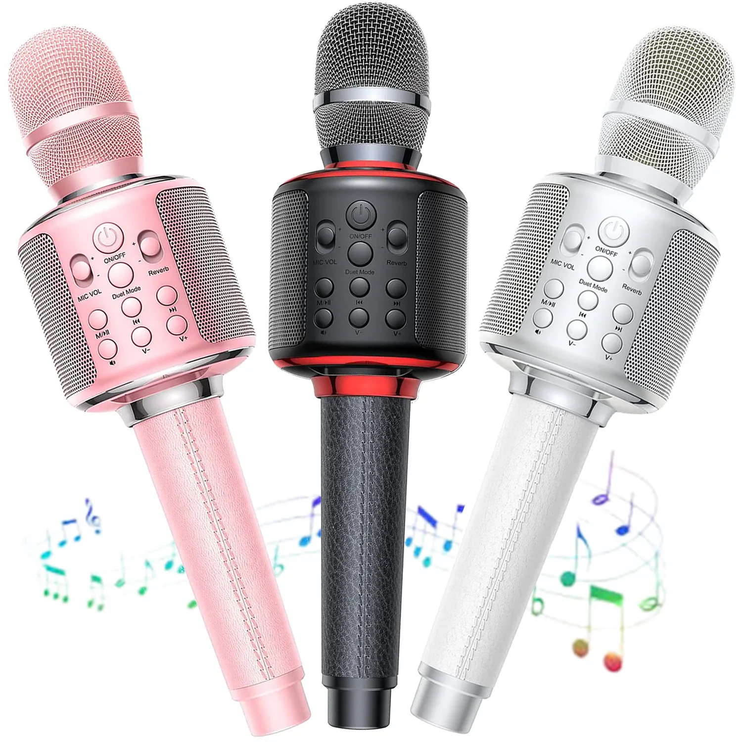 Microphone de karaoké sans fil portable, Bluetooth, micro, machine à  chanter avec duo, enregistrement, lecture, réverbération