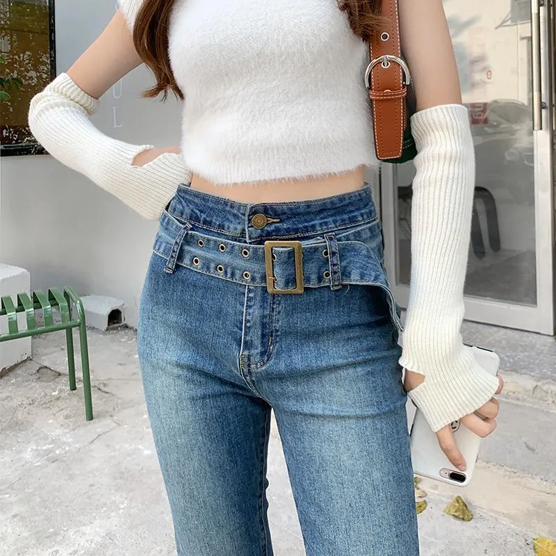 Jeans 2022 Spring New American Hot Girl Belt Flared Pants Korean Fashion Is  Tall And Thin Ladies Slim Jeans Brand Ladies Clothing From Bvshz, $25.01