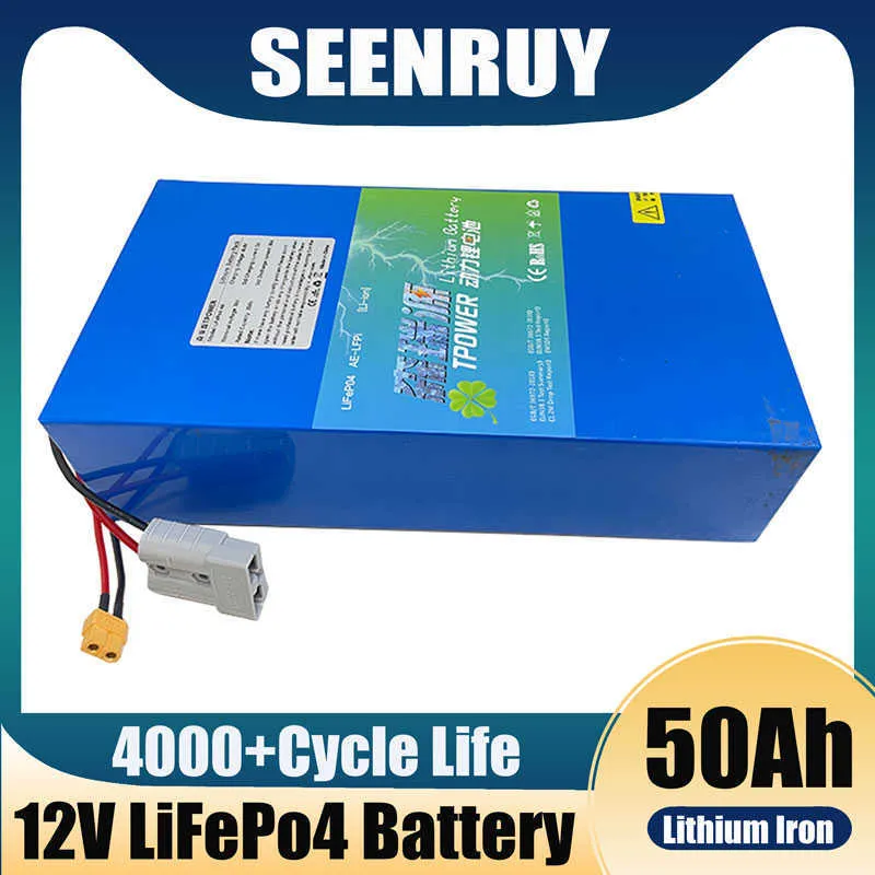 SEENRUY Lifepo4 12V 50Ah batterie rechargeable BMS 4S 12.8V pour lumière de secours bateau Machine éclairage onduleur xénon