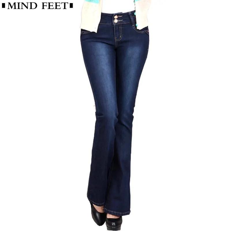 Jeans Mind Feet Women Slim Multisize Female Stretch Denim Flares Pants Breathable High Quality Bell Bottom Trousers