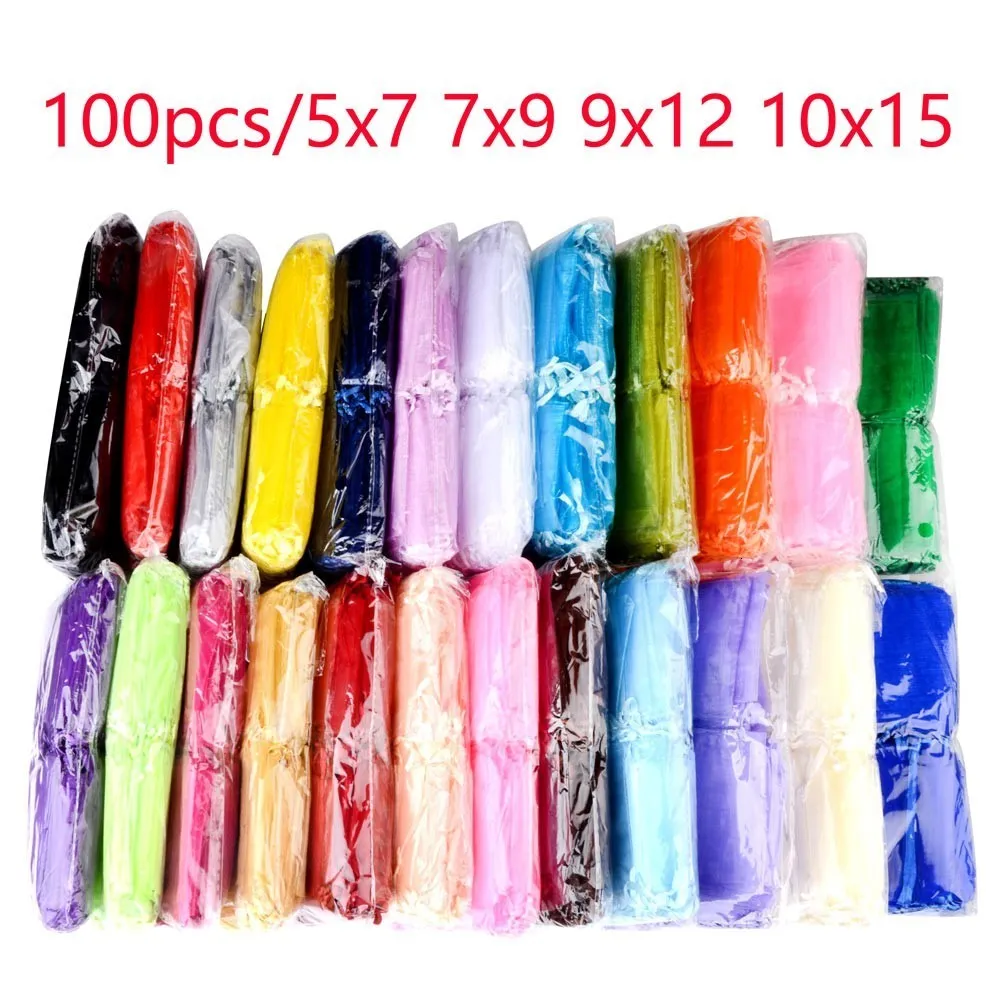 Sieraden staan ​​100 pcslot groothandel organza -tassen 57 79 912 1015 Drawable bruiloft verpakking cadeauzakje feestzakken 230517