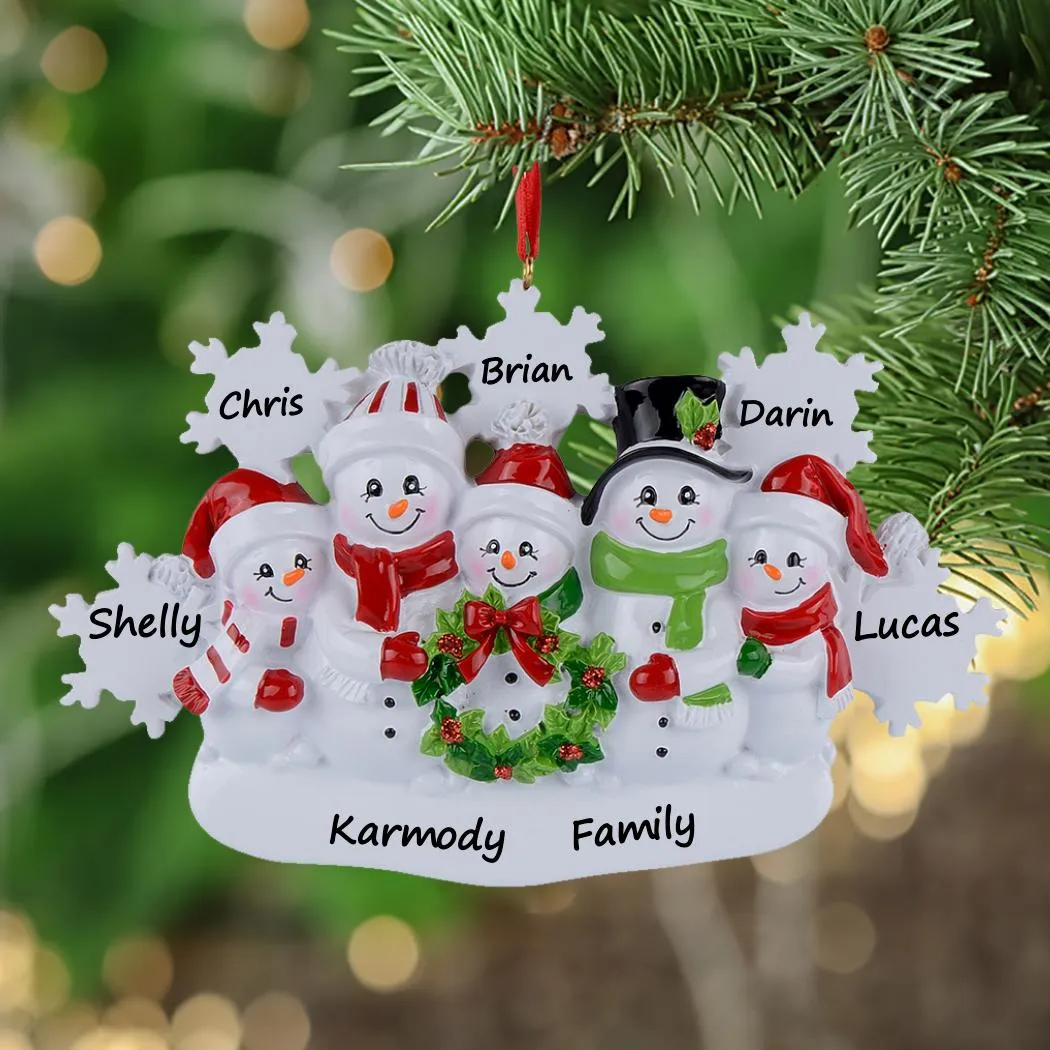 Personalized Snowman Family 5 Resin Handmade Christmas Ornaments Home