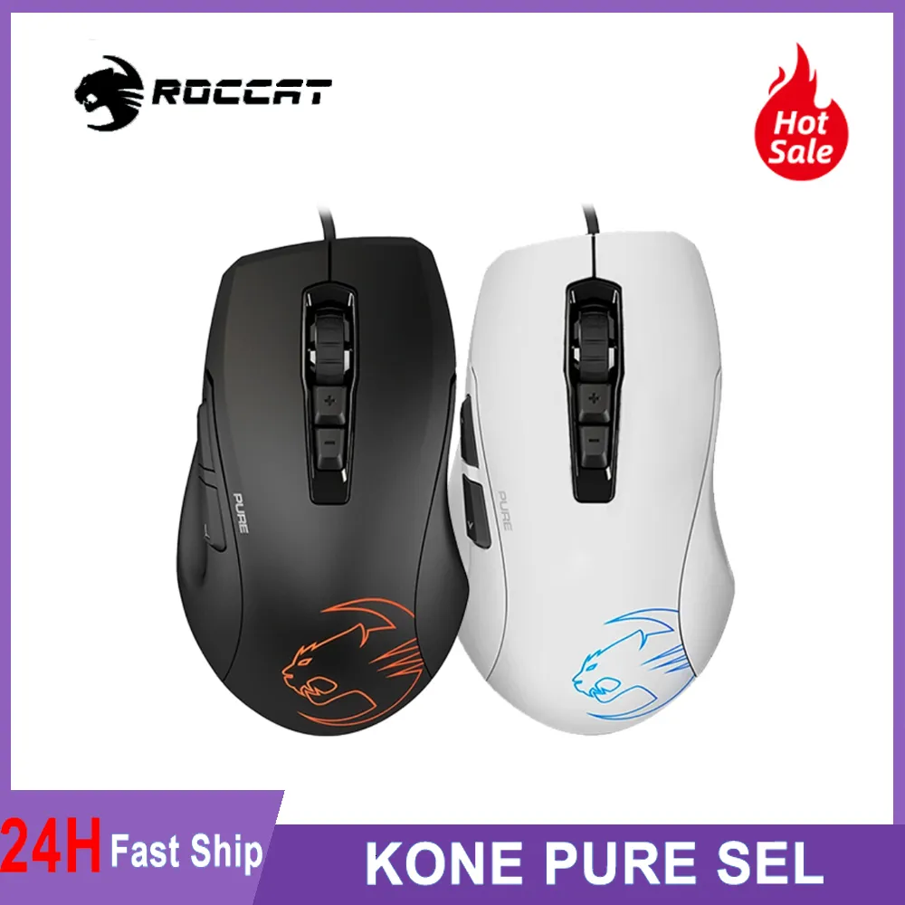 Mäuse Roccat Kone Pure Sel Ergonomische Gaming-Maus 5000 Dpi Optischer Sensor RGB-Beleuchtung Ultraleicht Schwarz ROC-11-723 230518