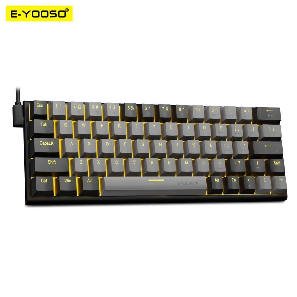 Teclados e-yooso Z11 USB 60% Mini-Teclado Mecânico Teclado Blue Red Switch 61 Chaves com fio portátil destacável para viagens Computador 230518