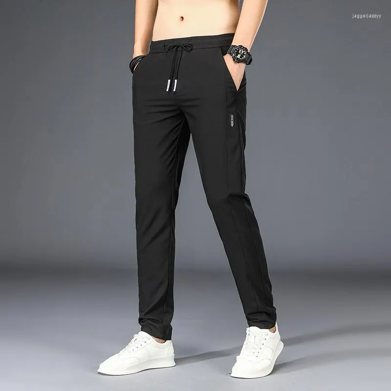 Pantalons pour hommes été Section mince glace soie sport pantalons pour hommes lâche droite haute élasticité mince décontracté hommes Joggers Cargo