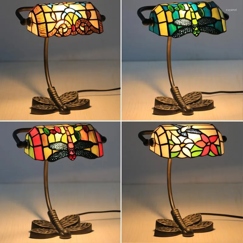 Lampy stołowe Tiffany witrainę lampa Dragonfly do sypialni vintage śródziemnomorskie barokowe biurko nocne stojak na nocne światła