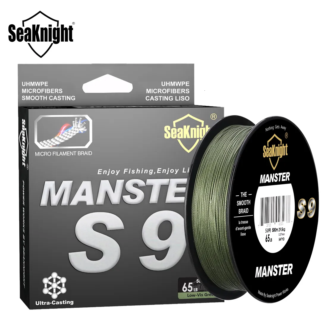 Ligne de tresse SeaKnight Marque S9 MonsterManster Series 300M 500M PE Fil 9 brins Technologie de spirale inversée Ligne de pêche multi-fils 20-100LB 230517