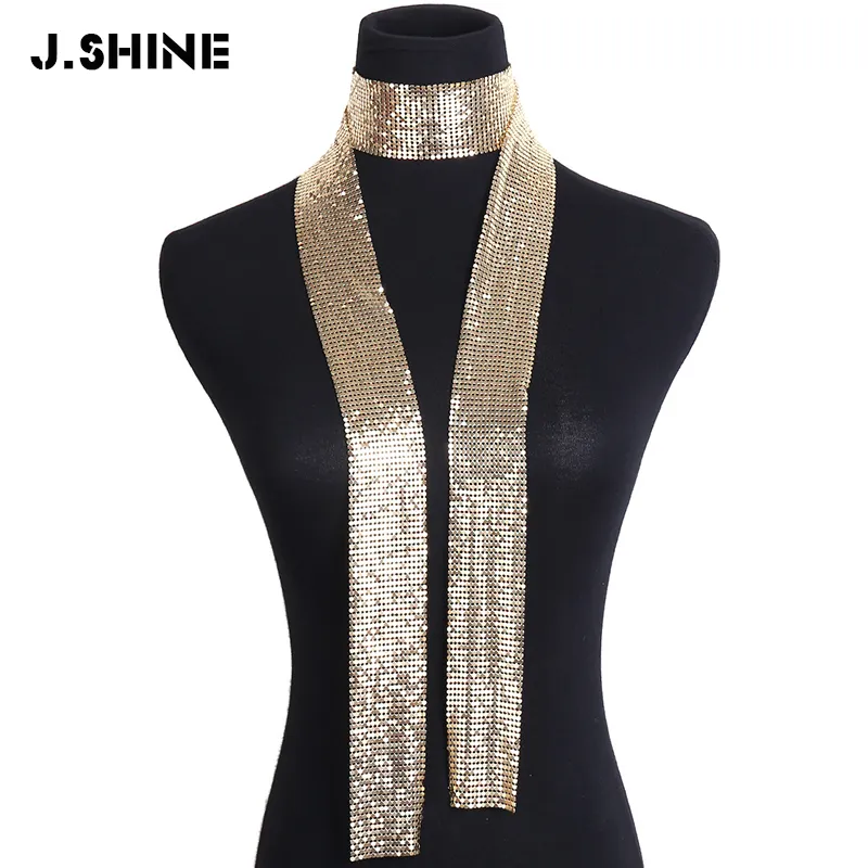 Sautoirs JShine Punk En Alliage D'aluminium Paillettes Longue Écharpe Collier Ras Du Cou Déclaration Gradient Neckband Collares pour Femmes Bijoux De Mode 230518