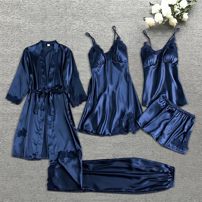 Womens Satin Sleepwear Sexy Nightwear Five Piece Pajamas Sleep Tops Robe Sets Silk Pajamas Sleep Suit Womens Lace Satin Pajamas Pajama Suit 230517 From Cong04 9.36 DHgate.Com