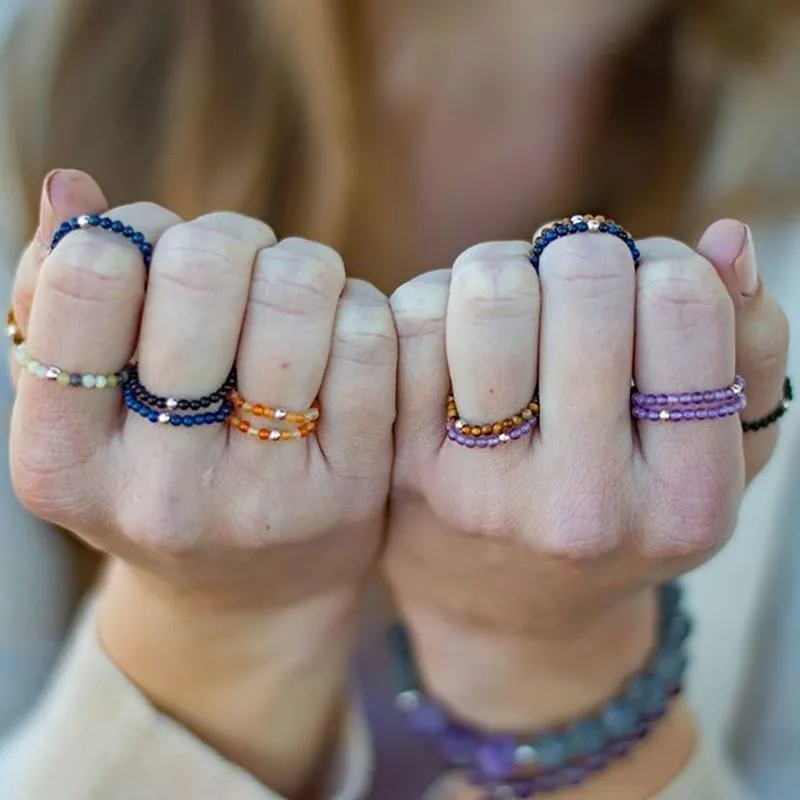 Anillos de racimo 2 Mm bohemio hecho a mano piedra Natural mujeres con sección de cuentas de acero inoxidable cuentas cuerda elástica anillo de boda ajustable