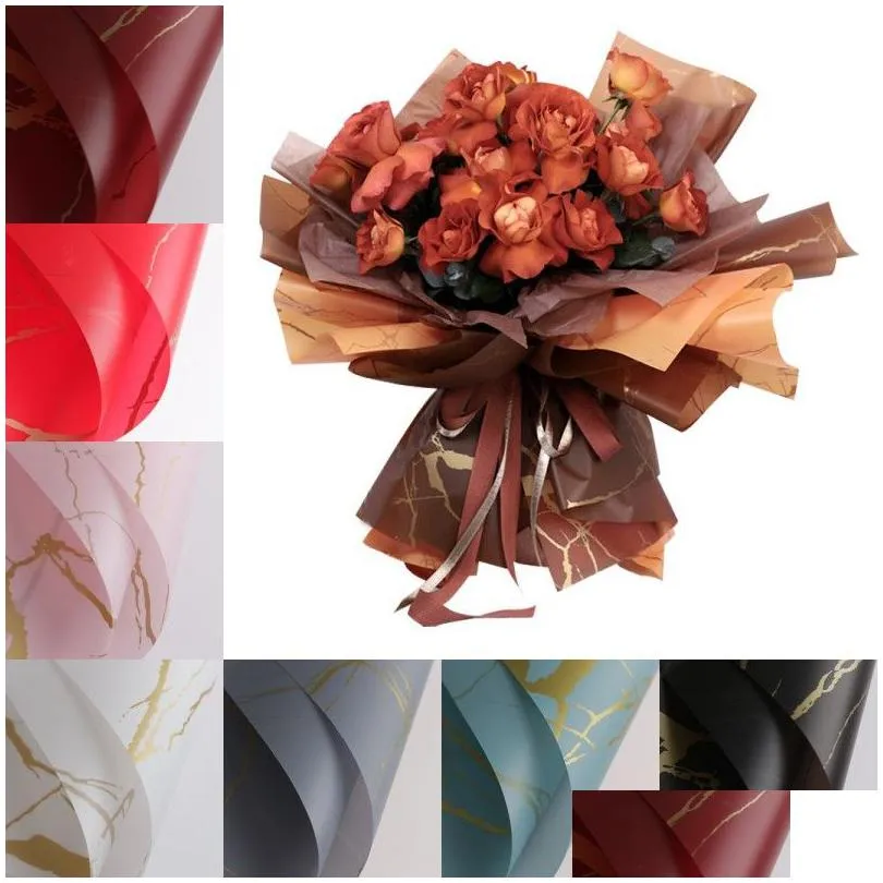 Emballage Cadeau Saint Valentin Fleur Papier Étanche Marbre Motif Mat Bouquet 20 Pcs/Lot 60X60 Cm Emballage Drop Delivery Maison Jardin Festi Dhvdr