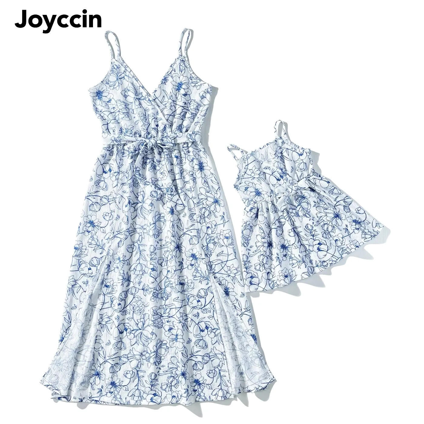 Abiti coordinati per la famiglia Joyccin Mother Kids Long Slip Dress All Over Flower Print Cross Wrap Front Abiti da vacanza con cintura 230518