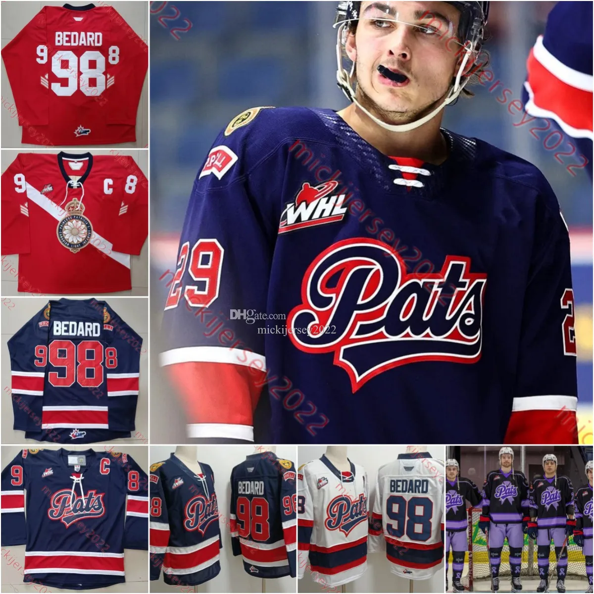 Connor Bedard Parker Berge Regina Pats Hockey Jersey Custom Tanner Brown Layton Feist Riley Ginnell Omen Harmy Mens 청소년 스티치 Regina Pats Jersys