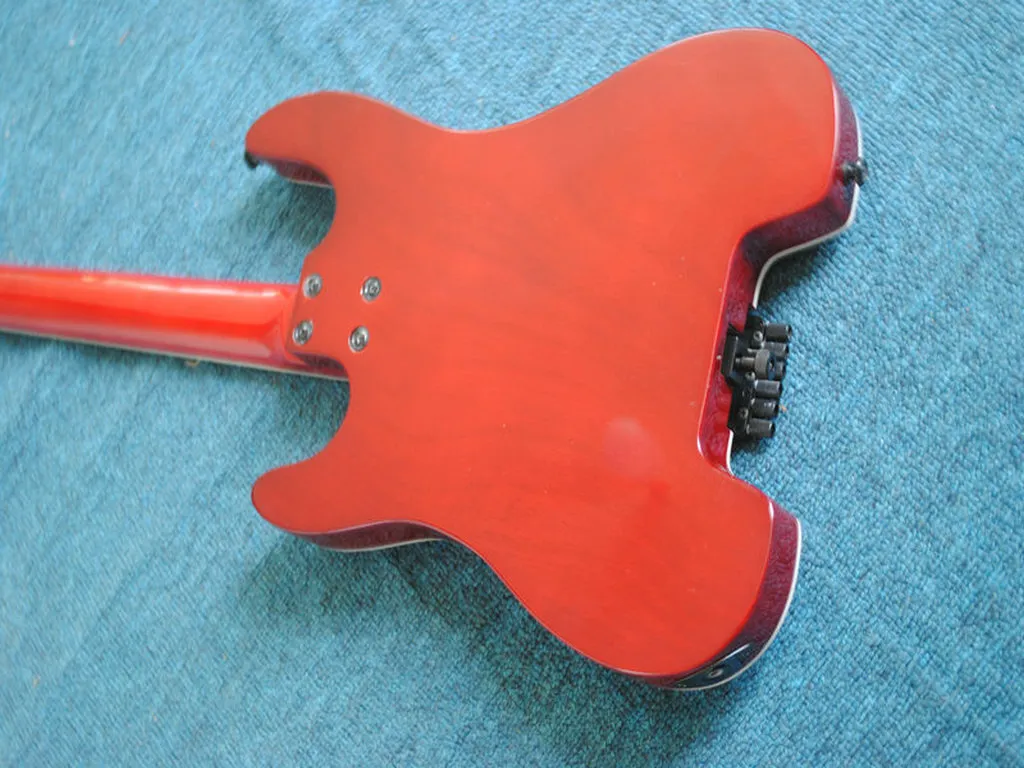 Özel Başsız Elektro Gitar, 6 String Drak Red Tiger Flame Üst Elektro Gitar F Delik