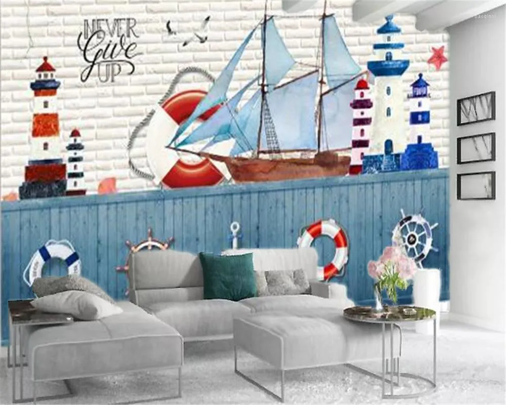 Wallpapers 3d Modern Wallpaper White Sailboat Rudder Lifebuoy Home Decor Living Room Bedroom Wallcovering HD