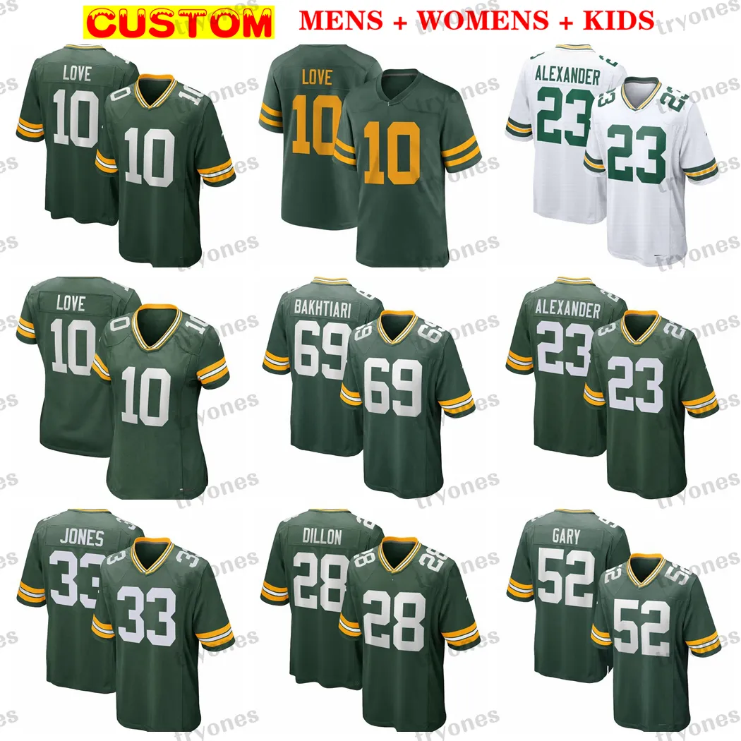 Mens 10 Love Aaron Jones Maglie da calcio Donna Bambini Dillon Bakhtiari Alexander Kenny Clark Hamilton Rashan Gary Lukas Van Ness Watson Darnell Savage Woodson Favre