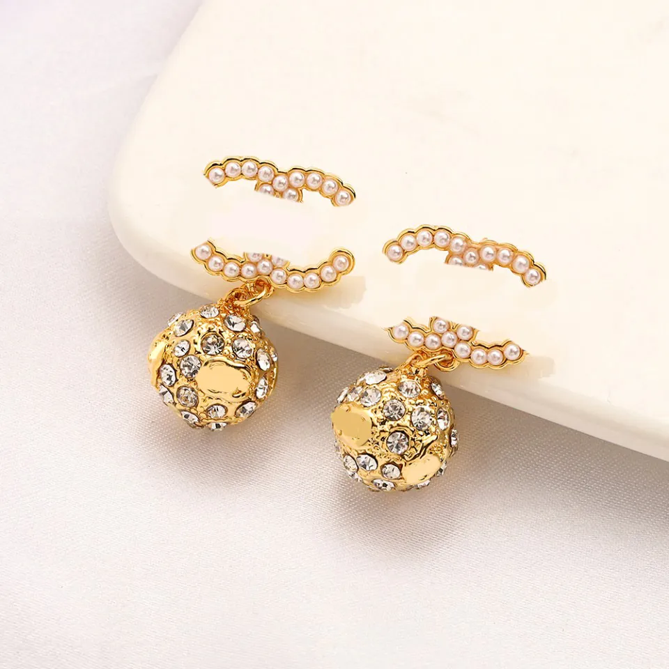 18K Gold Plated Luxury Designers Letter Earring Stud Famous Women Fashion Style Ball Pendant Earring Wedding Party Jewerlry Accessory High Quality 20style