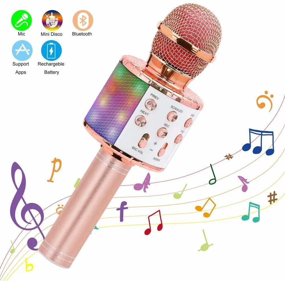 Microphones Wireless Karaoke Microphone Bluetooth Handheld Portable Speaker Home KTV Player with Dancing LED Lights Record Function for Kids 230518