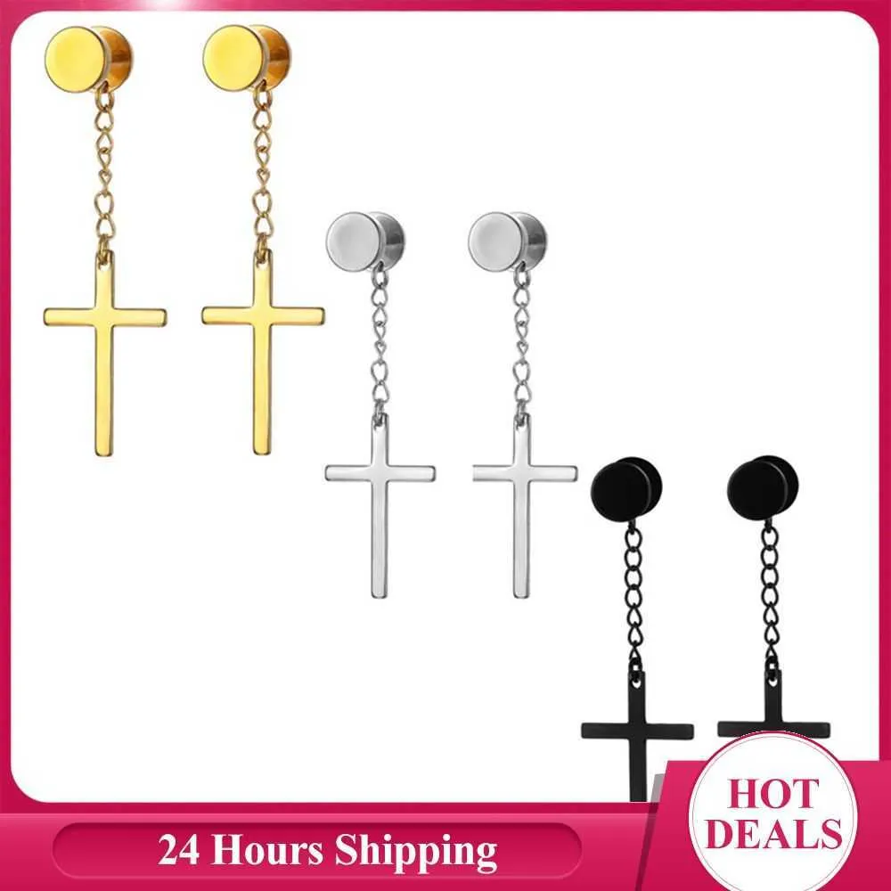 Stud Titanium Steel Cross Pendant oorbellen 1 van de Unisex Fashion Punk Gothic Cross Earrings vrouwen Men Cross Hip Hop Dange oorbellen Z0517