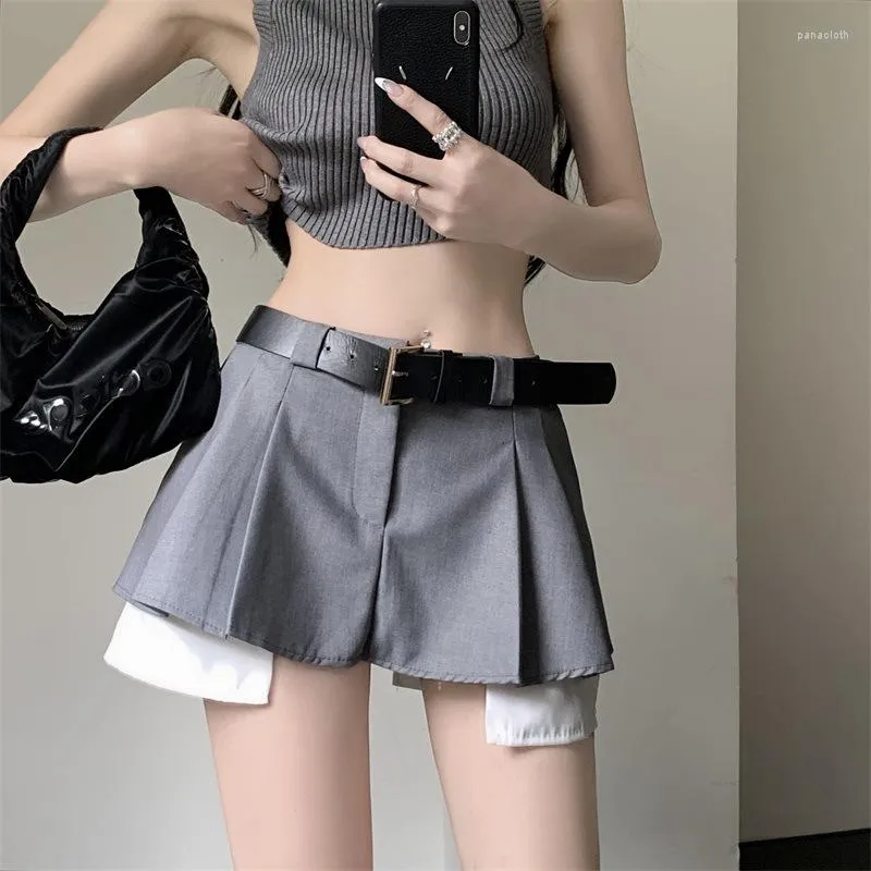 Röcke Weinlese Faltete Hohe Taille Kurzen Frauen 2023 Sommer Herbst Harajuku Weibliche Unregelmäßigen Rock Streetwear Casual Grau