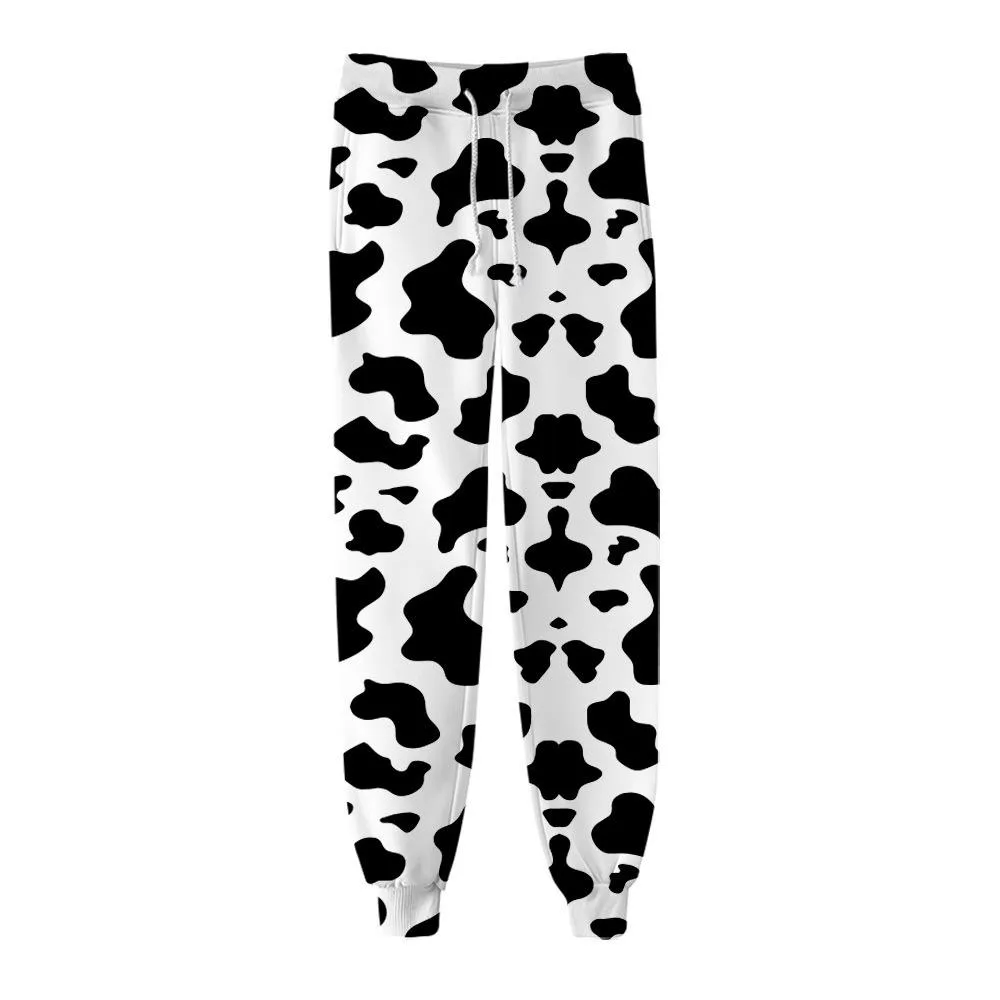 Calças preto branco manchas de vaca 3d sweatpants moda harajuku jogger calças novas casuais calças quentes hip hop streetwear calças masculinas/femininas