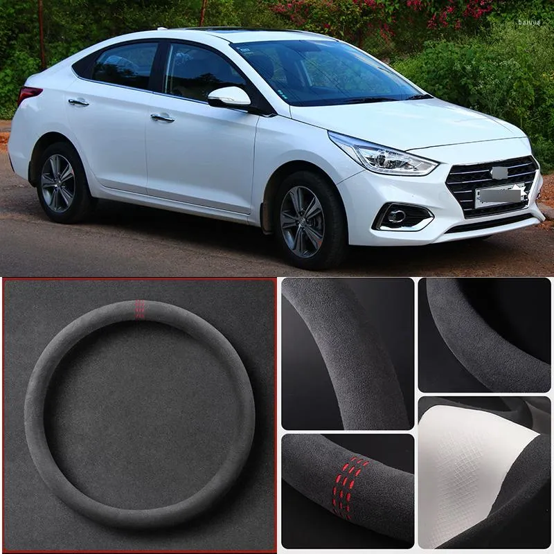 Rattet täcker Alcantara Anti-halk Black Suede Leather Car Universal Cover för verna tillbehör