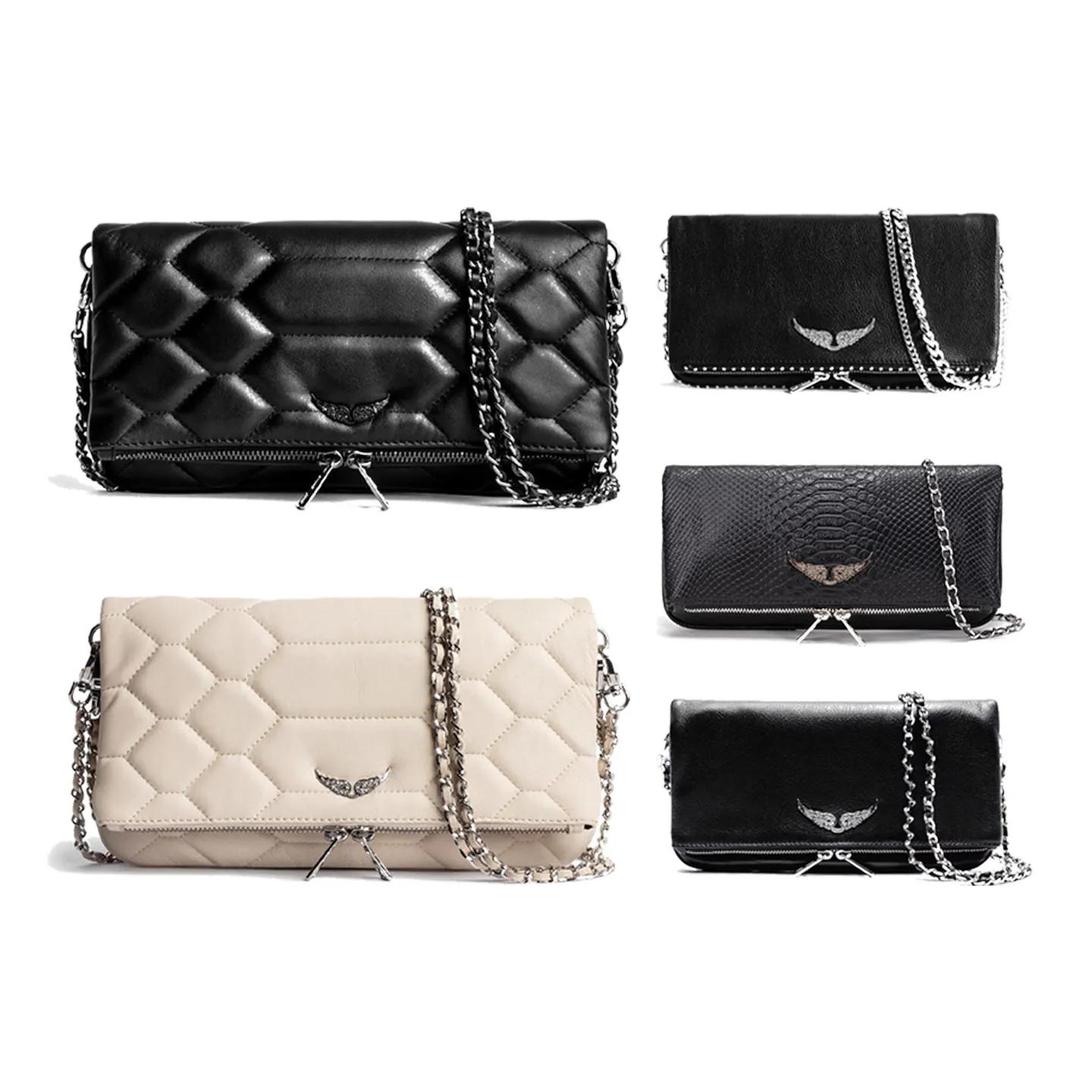 Kvinnor Zadig Voltaire Black Bag Tote Handväska axel designer väska mans äkta läder mini pochette rock swing your wings lyxiga kedja koppling hobo cross body väskor