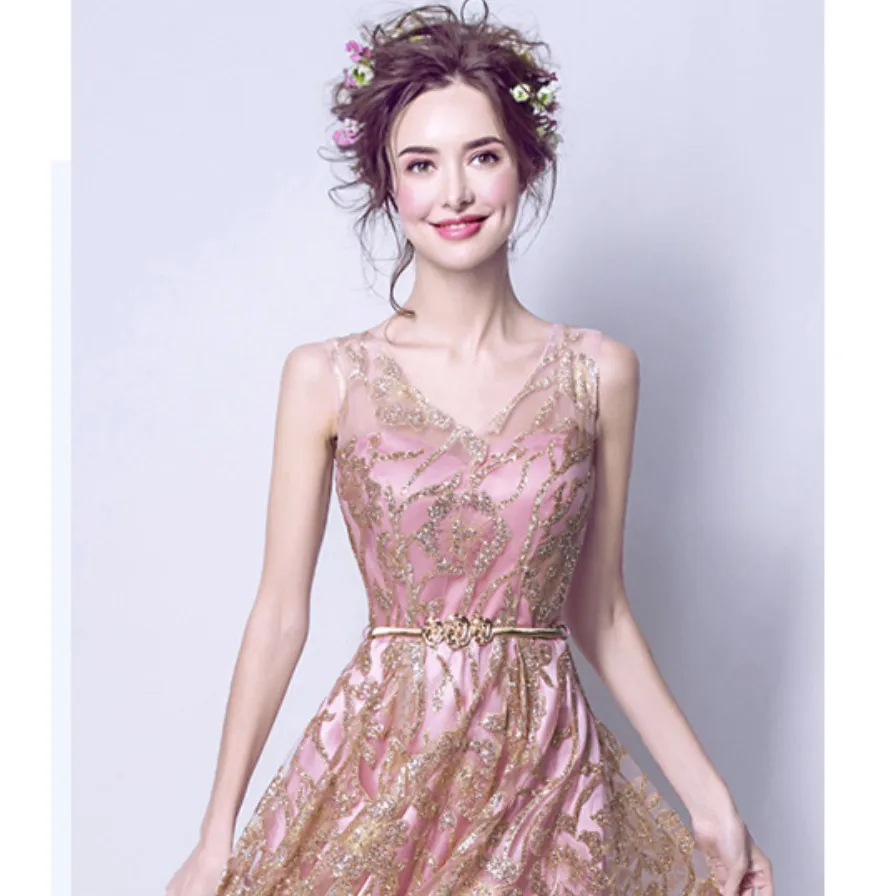 Abito Da Sposa Vintage Oro Rosa Con Paillettes E Abito Da Sera A V