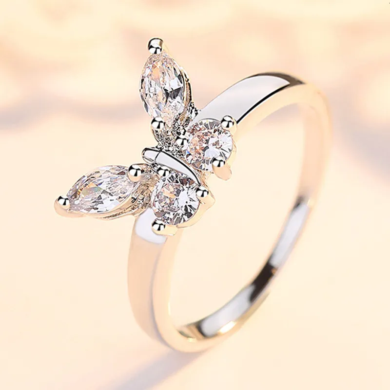 Wedding Rings 925 Sterling Silver Cubic Zirconia Butterfly For Women Girls Engagement Party Punk Jewelry Gift Jlfjla 230517