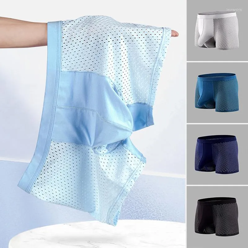 Caleçons sous-vêtements respirants pour hommes maille glace soie troncs boxeurs Shorts poche bombée