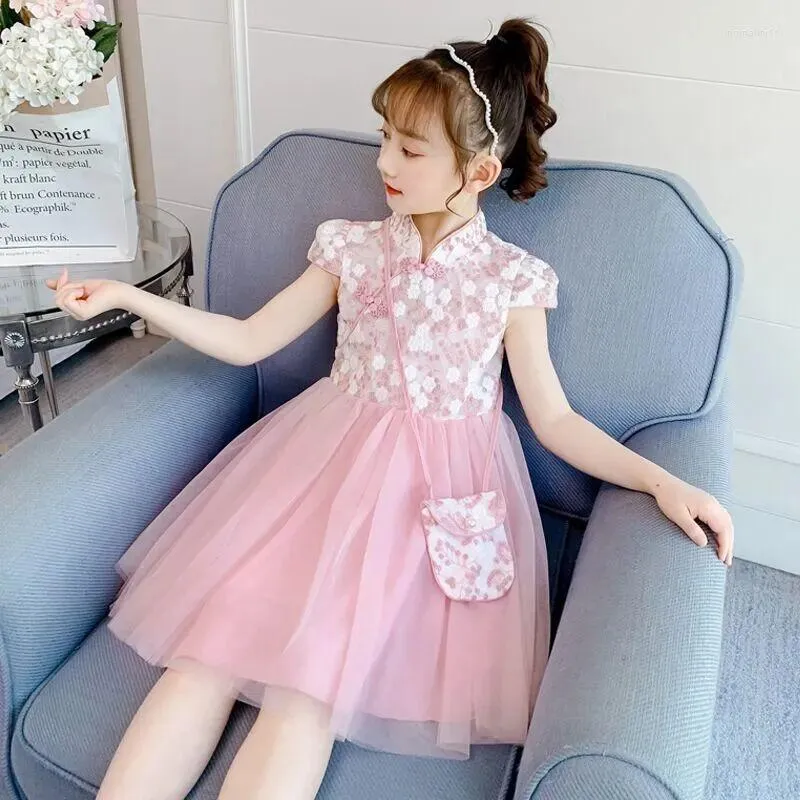 Kız Elbise Cheongsam Elbise Çocuklar Uzun Kollu Çin tarzı Ücretsiz Çanta