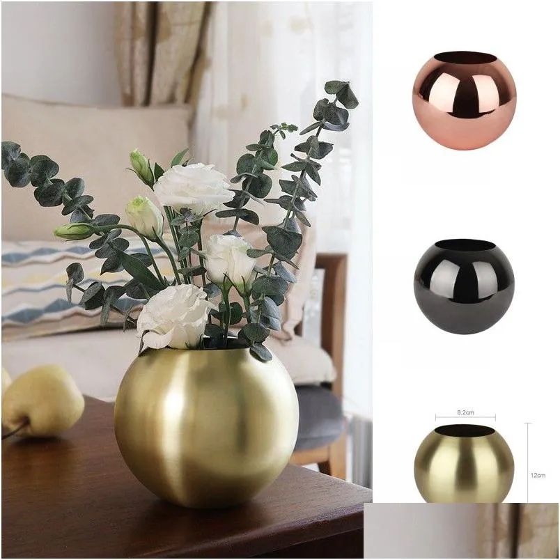 Vases Vase En Acier Inoxydable Pot De Fleur Rond Mental Doré Planteur Noir Plante Verte Succente Bonsaï Pot De Fleurs Poli Drop Delivery Dhfad