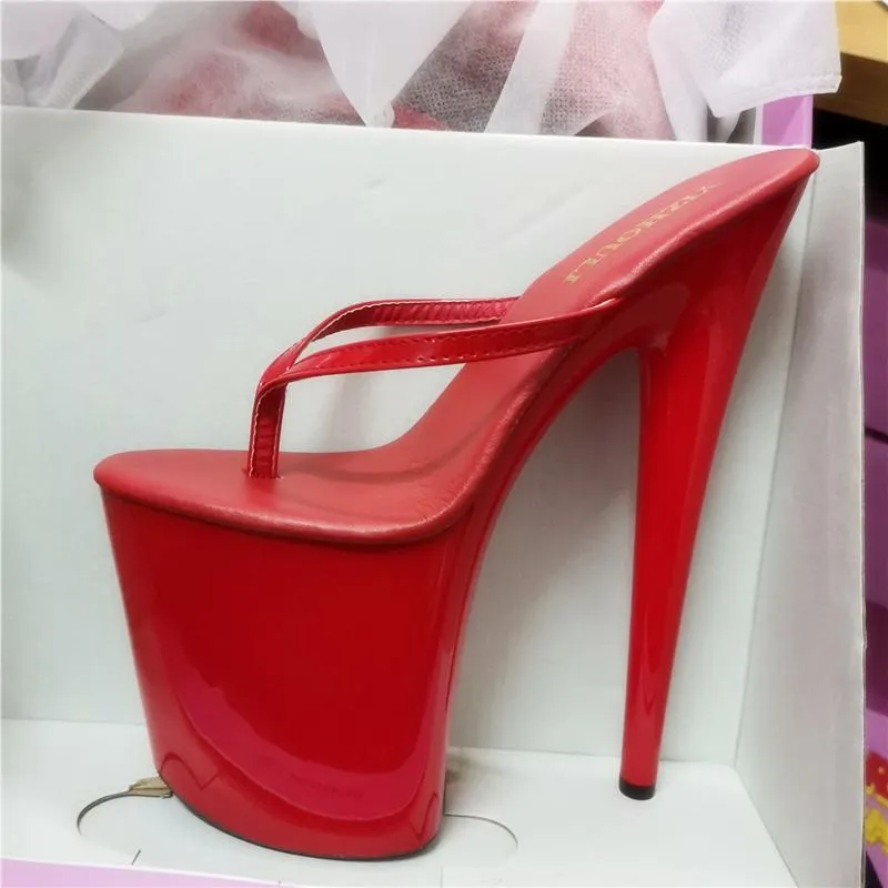 8 Inch Platform Slippers Sexy Model Stage High Heel Flip flops Red PU Waterproof Table 20 Cm